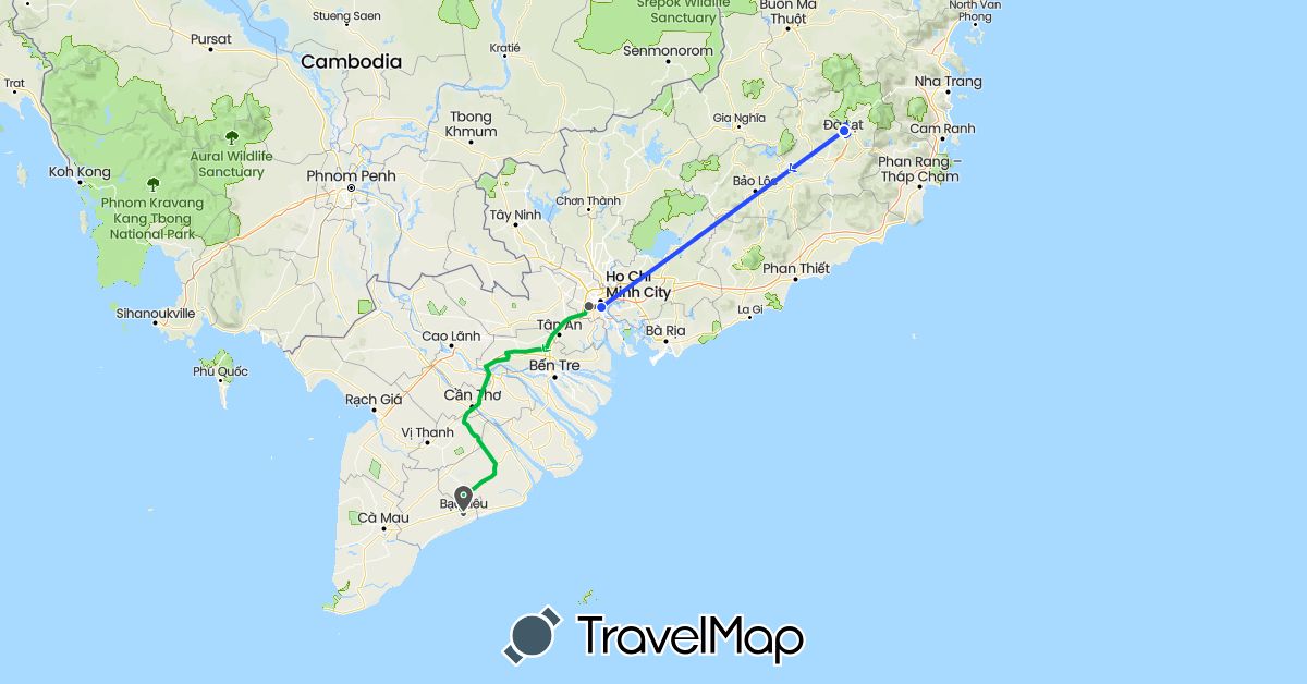 TravelMap itinerary: bus, cycling, motorbike, triathlon in Vietnam (Asia)